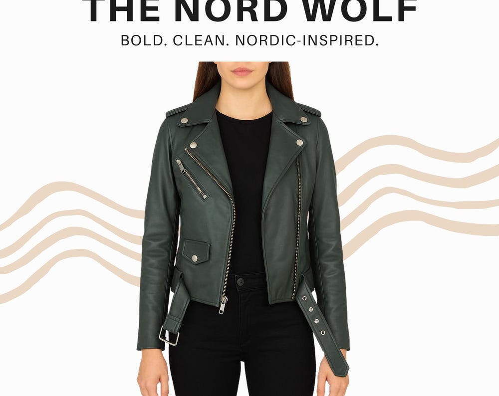 Women's Green Leather Biker Jacket – Moto Style, Custom Sizes