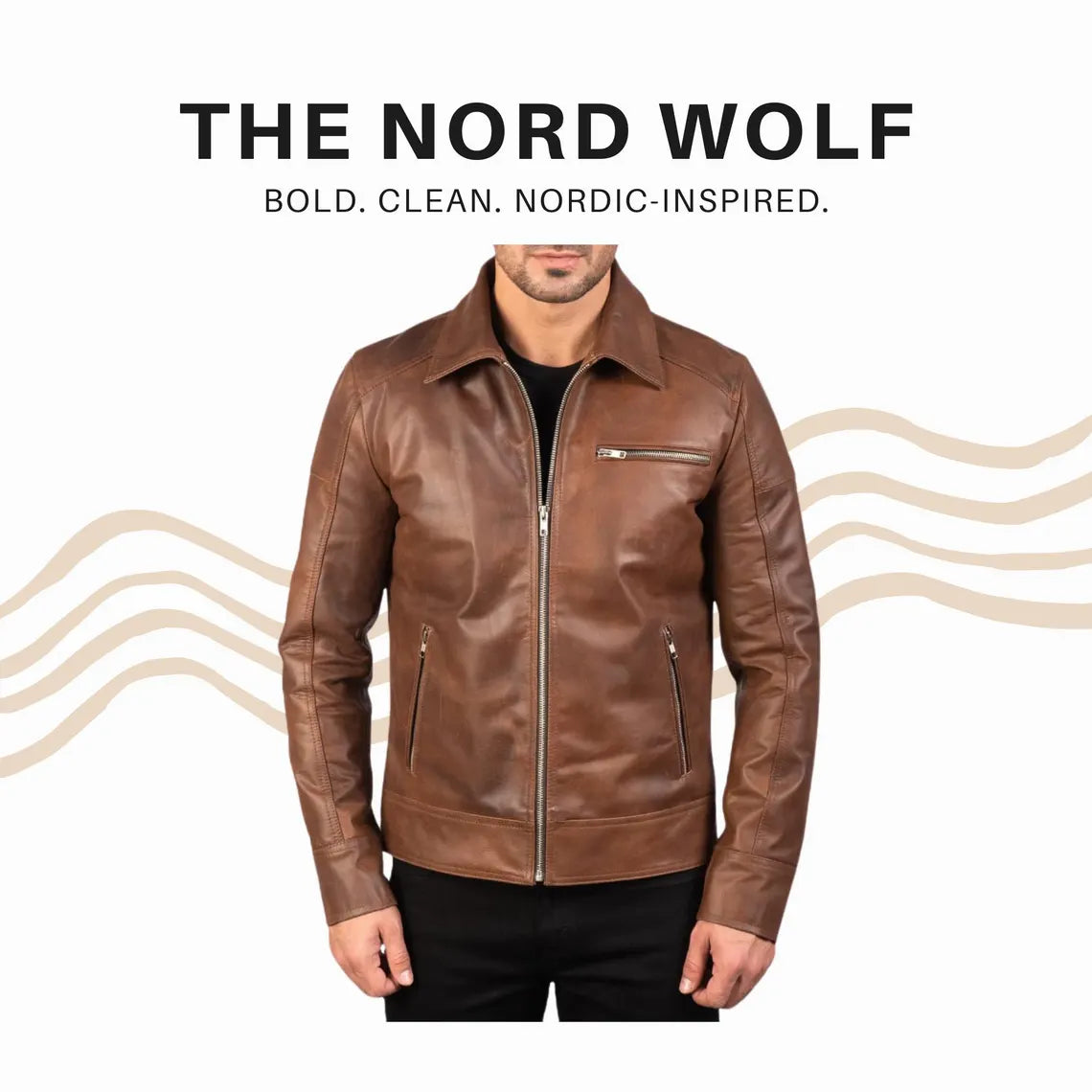 Men’s Classic Brown Real Leather Jacket – Cafe Racer Style Zip-Up Coat | The Nord Wolf